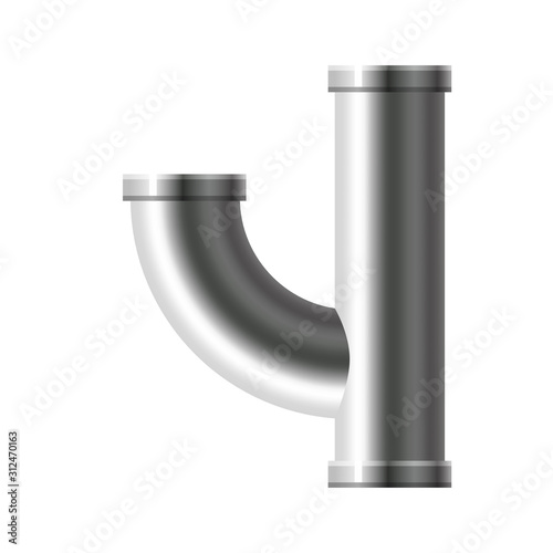 Pipe stainless steel, metallic plumbing fittings pipeline. Water, fuel or gas pipes sewage, oil refinery industry pipeline, house sewervector illustration
