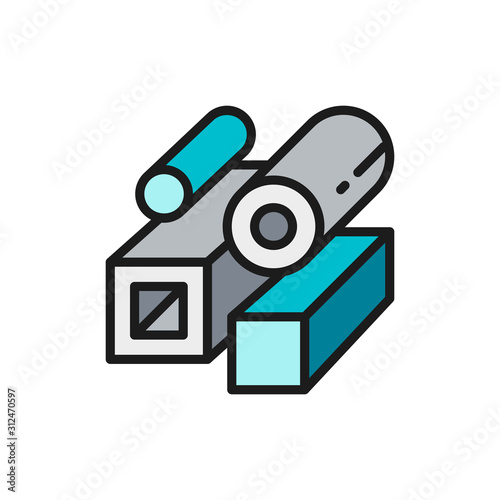 Vector steel pipes, metallurgy product flat color line icon.