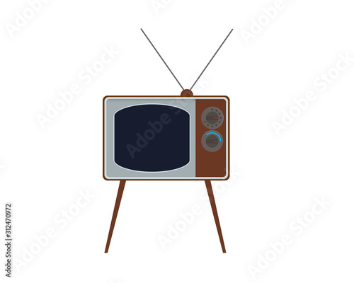 Old TV on legs. Vector illustration. White isolated background.