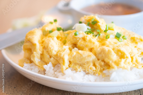 Delicious Jasmine rice on top with scramble egg