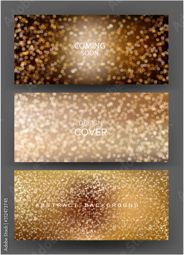 Abstract elegant banners with golden sparkling bokeh background. Vector illustration