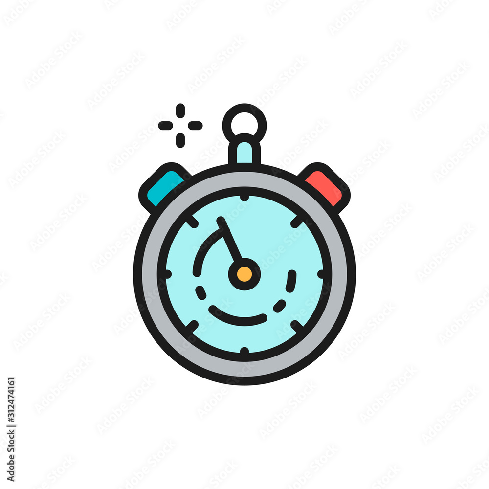 Stopwatch, timer, watch flat color line icon. Isolated on white background Stopwatch, timer, watch flat color line icon. Isolated on white background