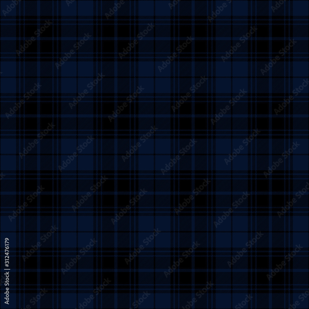 Fototapeta premium Navy blue and black tartan plaid. English textile pattern.
