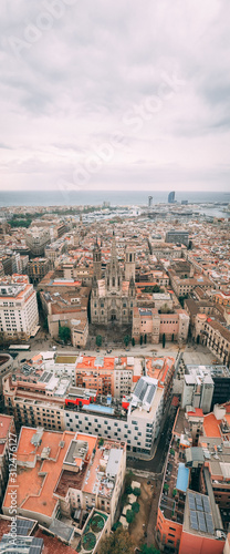 Cathedral of Barcelona in Spain with a Mediterranean Sea view at the background