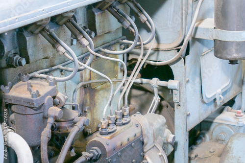 Close up of the ignition system of an old farm tractor