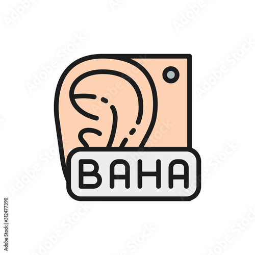 Bone Anchored Hearing Aid, BAHA flat color line icon.