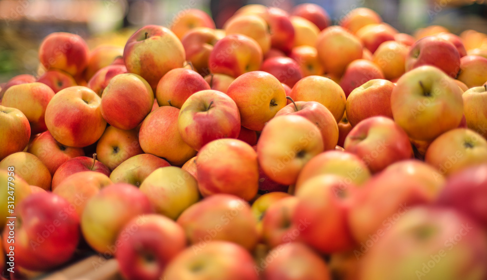 Apples on the counter of the store Apples on the counter of the store
