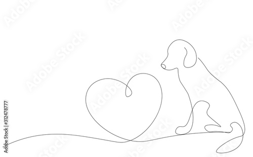 Valentines day background with heart and cute dog vector illustration