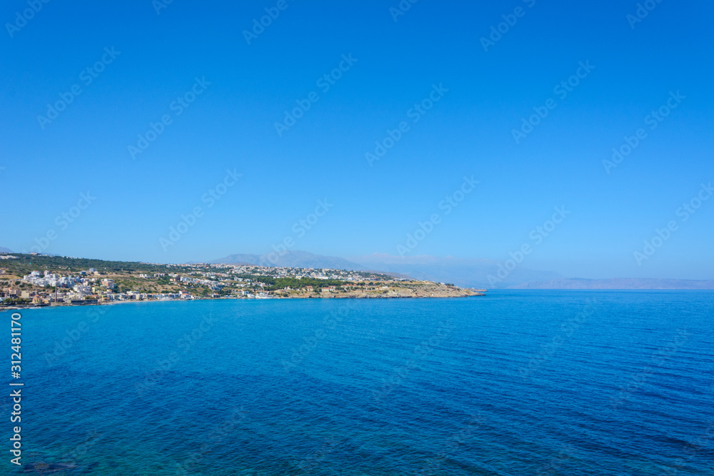 top view of the Bay of the Mediterranean sea and the city on the shore