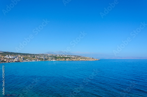 top view of the Bay of the Mediterranean sea and the city on the shore