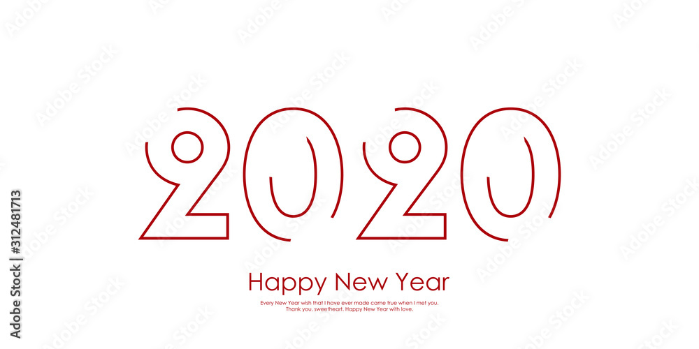 Naklejka Merry Christmas and Happy New Year card with 2020 lined text. Vecto