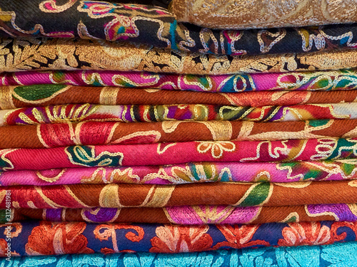 piled traditional turkish milti colored fabric pieces
