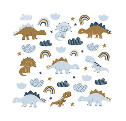 Handdoek met foto Jongenskamer Handgetekende dinosaurus in Scandinavische stijl  © tanya
