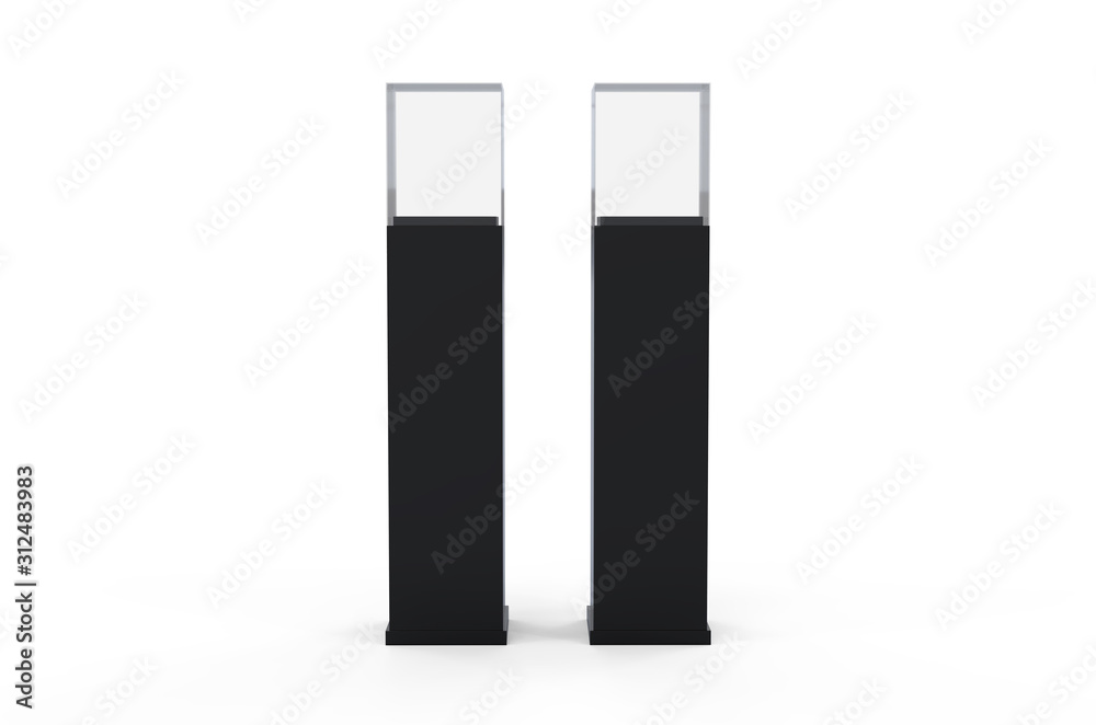 Pedestal glass display case, mock up template on isolated white background, 3d illustration Pedestal glass display case, mock up template on isolated white background, 3d illustration