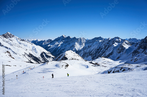 Stubaier gletscher, Austria - February 17, 2019 - In Austria’s largest glacier ski area winter sports. Perfect area for all winter activities