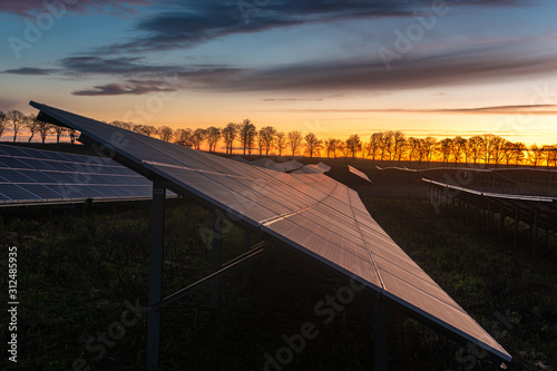 photovoltaic power plant during sunrise