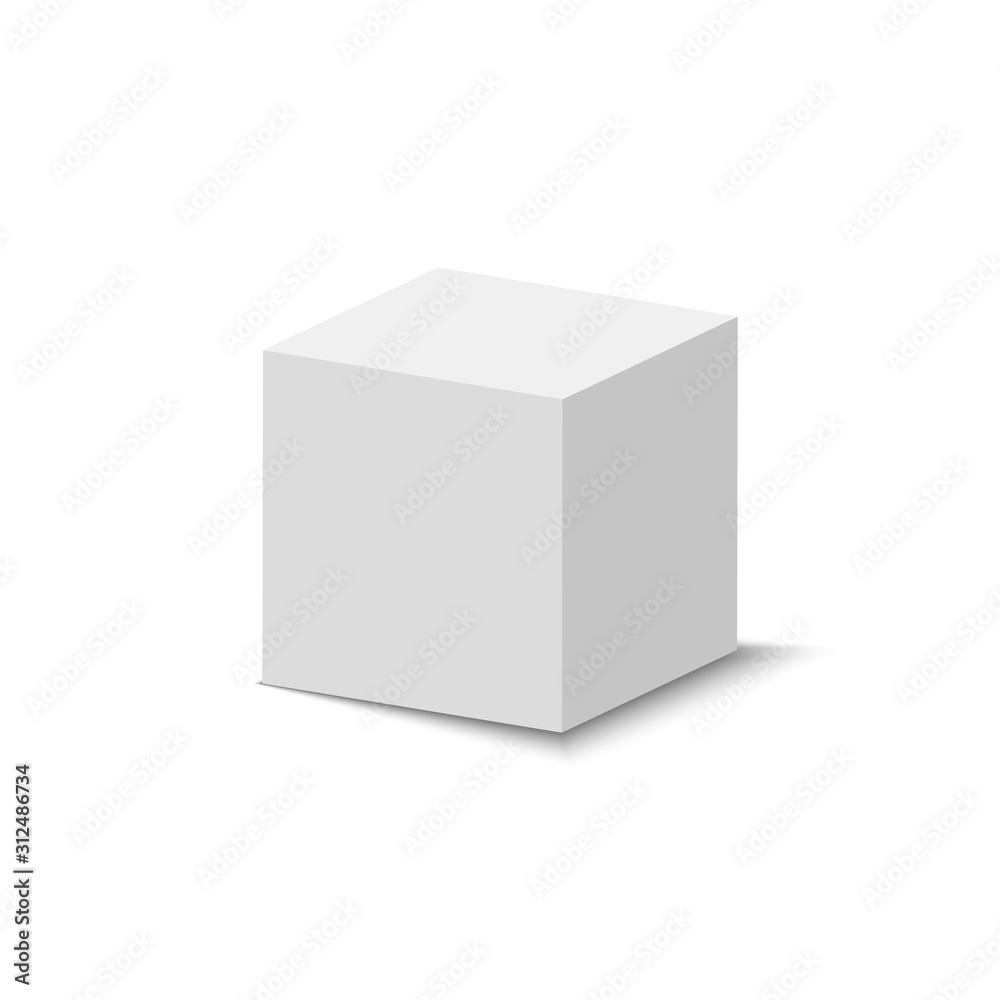 White cube. 3D abstract box with shadow. Geometric paper square empty package. Gift box or shoebox. White cube. 3D abstract box with shadow. Geometric paper square empty package. Gift box or shoebox.