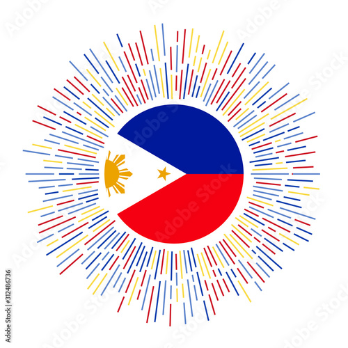 Philippines sign. Country flag with colorful rays. Radiant sunburst with Philippines flag. Vector illustration.