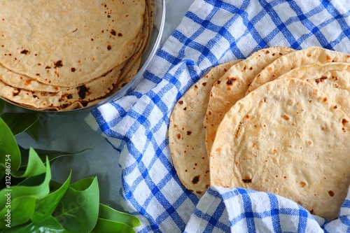 Indian Chapati / Fulka or Gehu Roti. It's a Healthy fiber rich traditional Indian food. photo