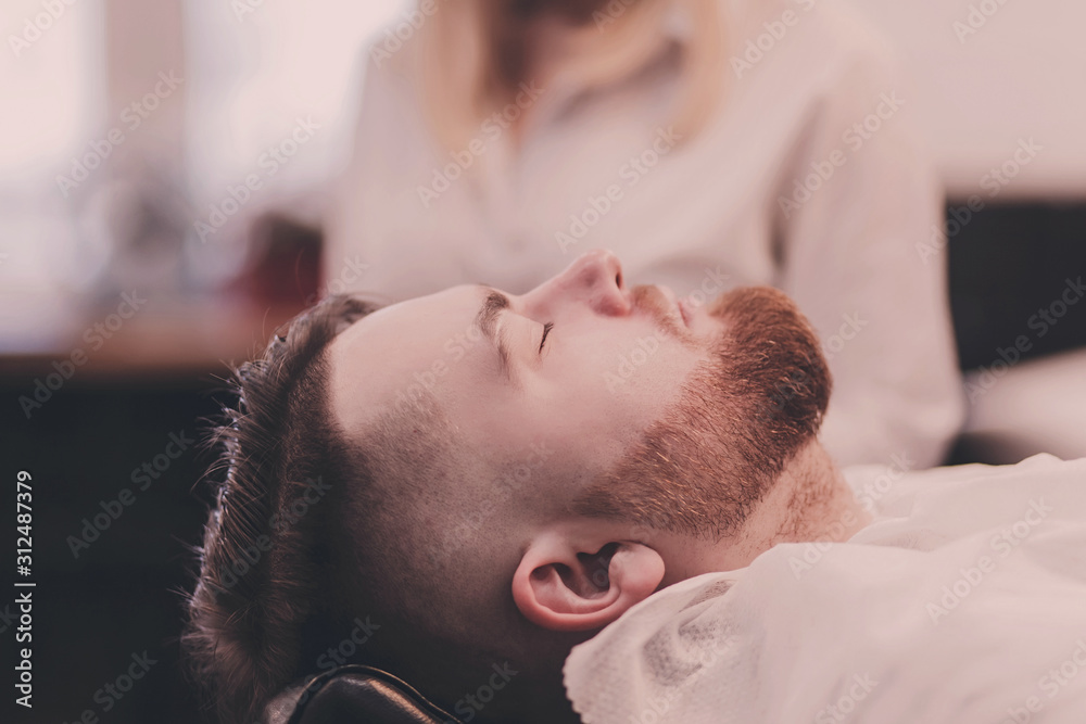 bearded man in barbershop bearded man in barbershop