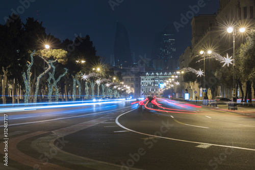 Central Avenue in Baku decorated with New Year's garlands