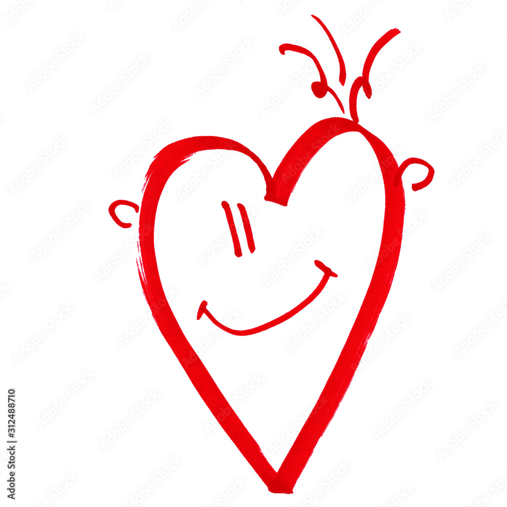 Lines marker heart Valentine's day red love funny character face Stock  Illustration | Adobe Stock