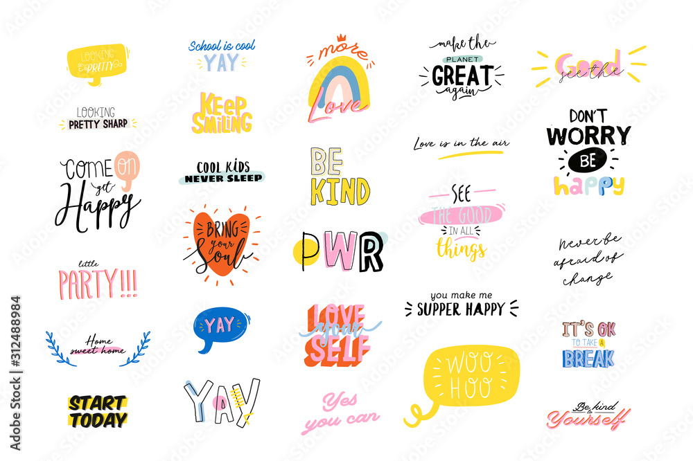 Girly Typography Pack, Trendy modern quotes Sticker