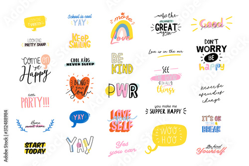 Motivational typography set of cool quotes. Isolated on white background. Trendy and cute lettering. Perfect for t shirt design, posters, stickers, banners, cards. Scandinavian style.