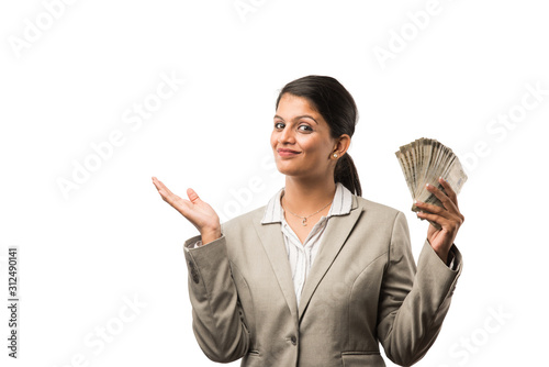 indian business woman with money fan photo