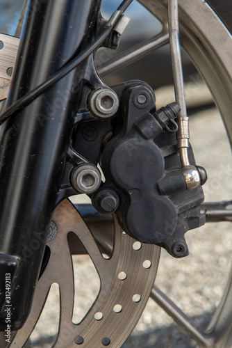 Close up of radial mount caliper on motorcycle