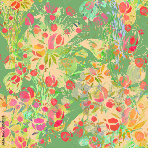 Seamless pattern of simple roses. Watercolor illustration  handmade.