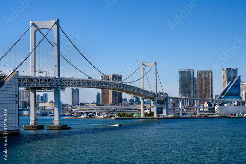 View of Rainbow bridge in Tokyo, Japan.