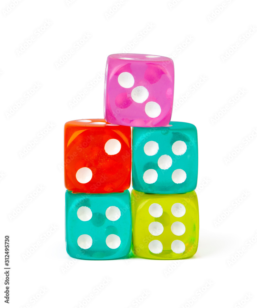 Stacked play dice isolated on white background Stacked play dice isolated on white background