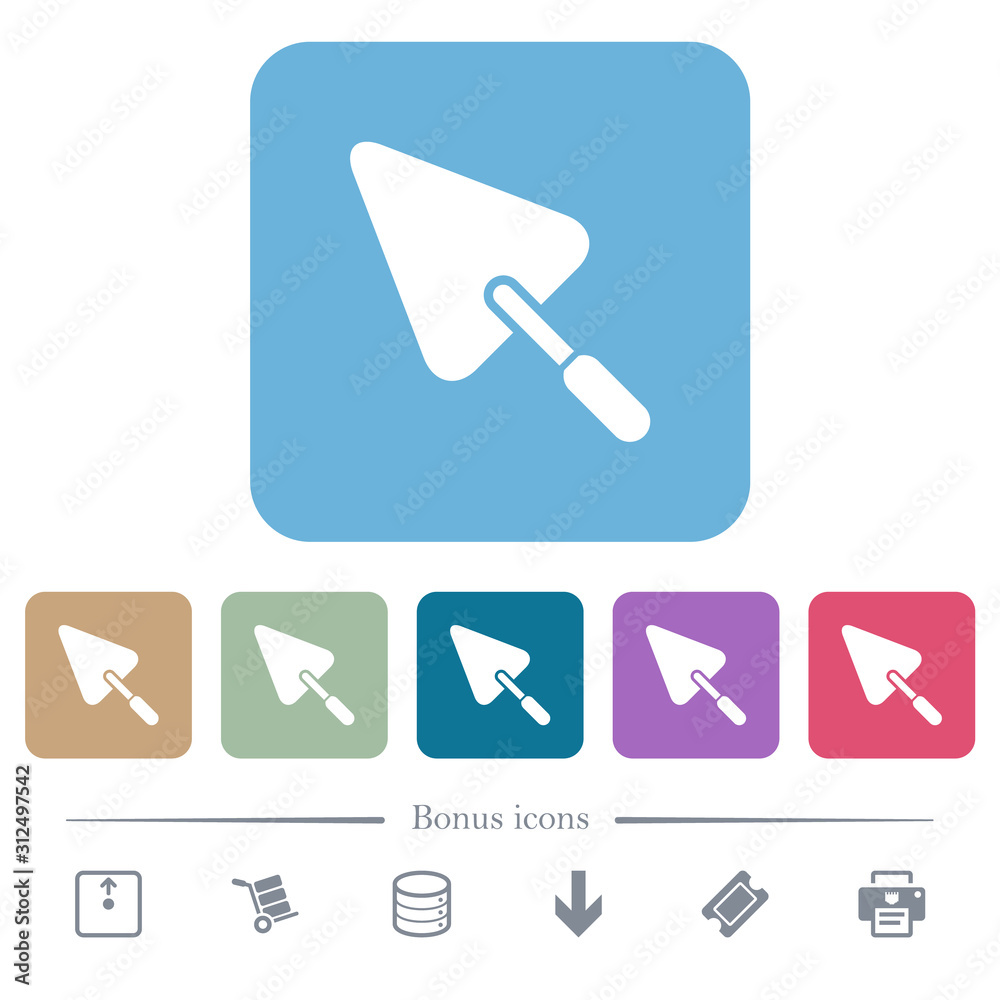 Trowel flat icons on color rounded square backgrounds Trowel flat icons on color rounded square backgrounds