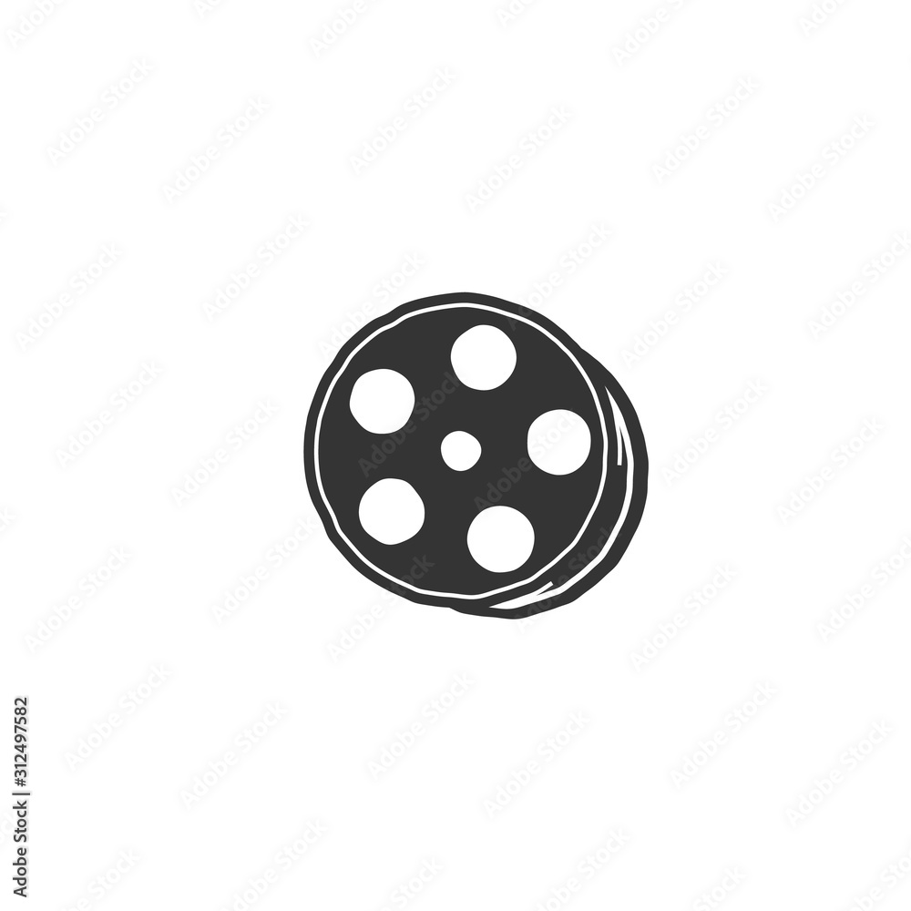 vintage hand drawn Silhouette negative film reel roll tapes for movie cinema video logo