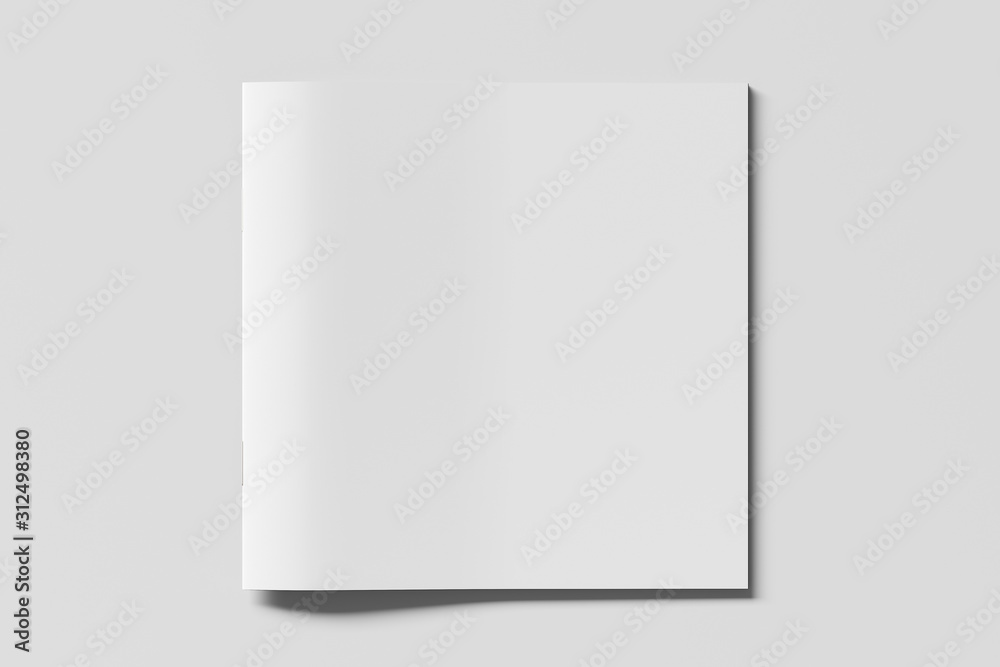 Blank square brochure or booklet cover mock up on white. Isolated with clipping path around brochure. View above. 3d illustratuion Blank square brochure or booklet cover mock up on white. Isolated with clipping path around brochure. View above. 3d illustratuion