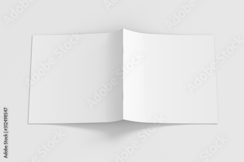 Blank square brochure or booklet cover mock up on white. Brochure is open and upside down. Isolated with clipping path around brochure. Front view. 3d illustratuion