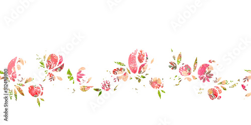 Fototapeta Naklejka Na Ścianę i Meble -  Wavy horizontal seamless pattern of simple roses. Watercolor illustration, handmade.