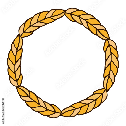 Vector illustration of a wreath made of wheat spikelets isolated on a white background