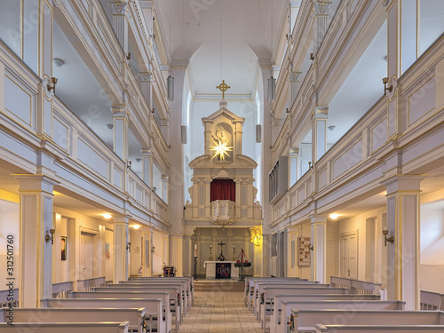 Interior of Jakobskirche (St. James Church) in Weimar, Germany. The first church in this location was built in 1168. The present church ws built in 1713. photo