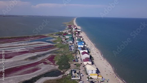 Curortnoe sea spit resort in Odessa region in Ukraine. Aerial view of beach and sea. photo