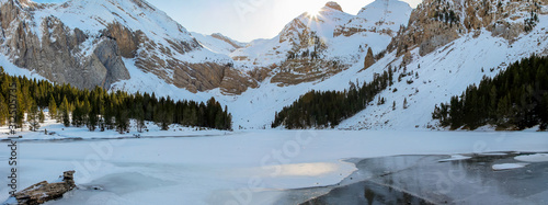 Panoramic view of the Ibon de Plan (Huesca). Nature winter concept