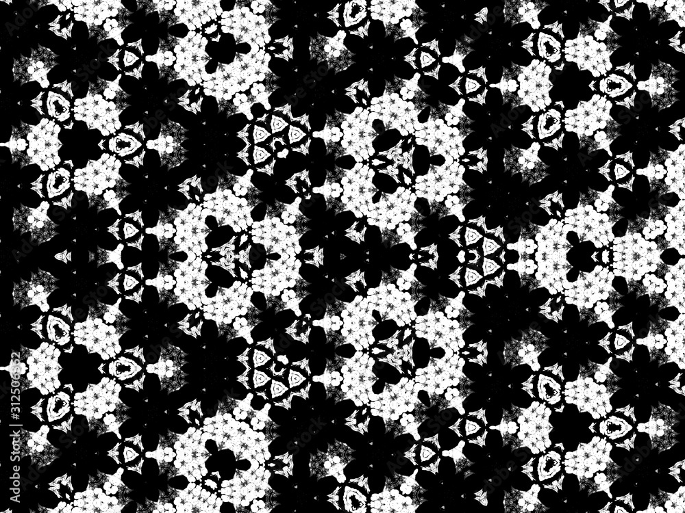 Abstract decorative background illustration kaleidoscope. Black and white Repeatable background texture. Modern design pattern