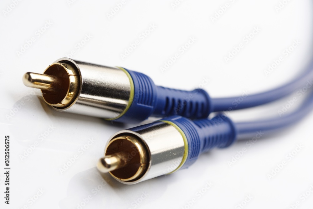 Audio and video cables on white background Audio and video cables on white background