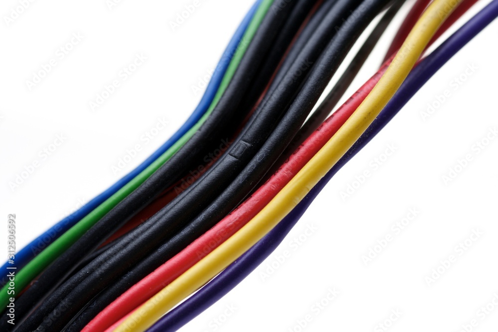 Computer cables on white background