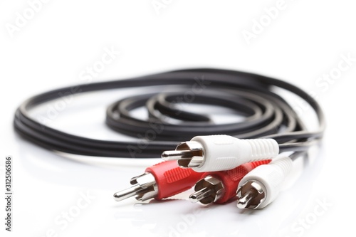 Audio and video cables on white background photo