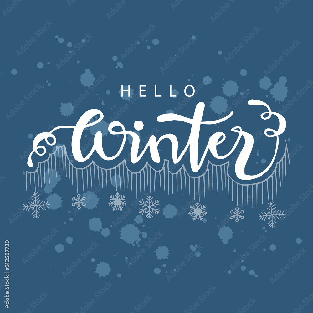 Hello Winter hand  lettering phrase. 