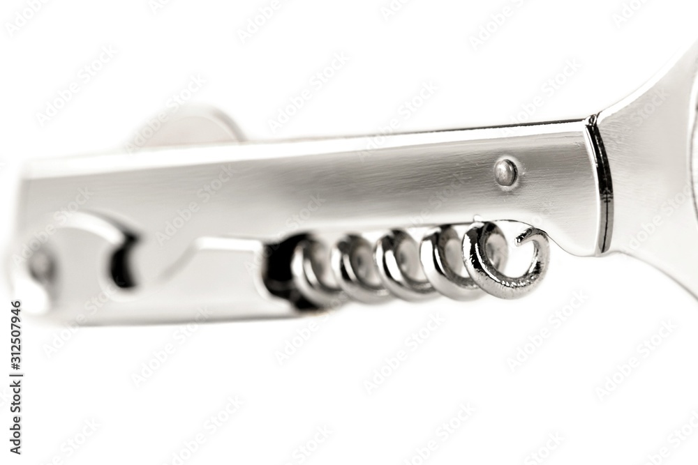 Close-up of corkscrew on white background