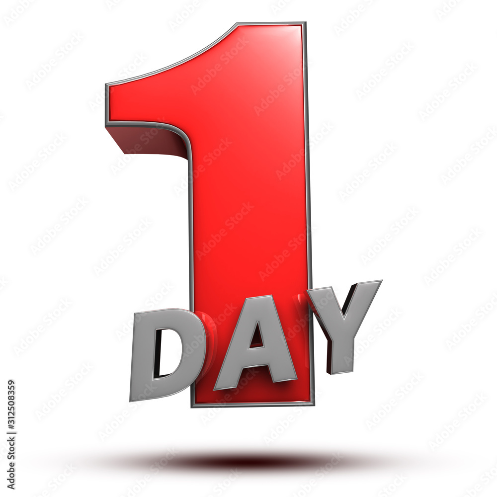 Fototapeta premium 3D illustration 1 Day red on a white background.(with Clipping Path).