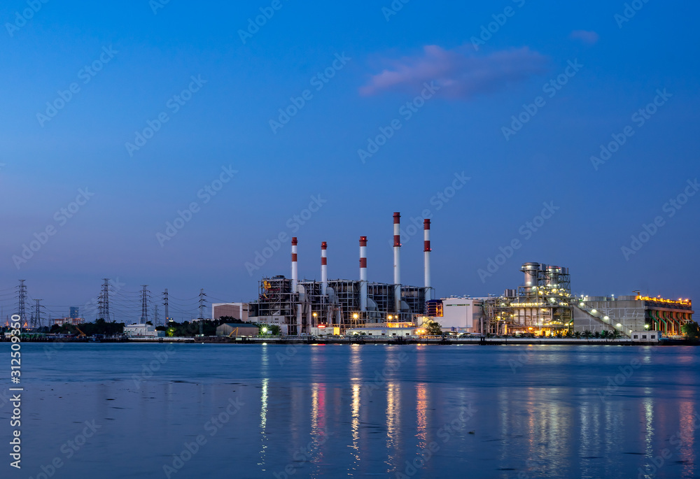 Fototapeta premium Electrical power plant in night,Bangkok Thailand